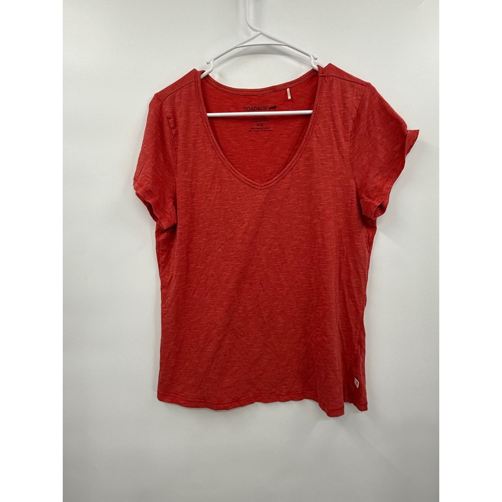 Toad&Co Large V-Neck Tee Womens Red Organic Cotton Tencel Slub Short Sleeve